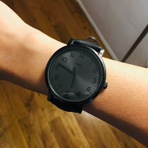 Timex Oversized Black Face Leather Watch
